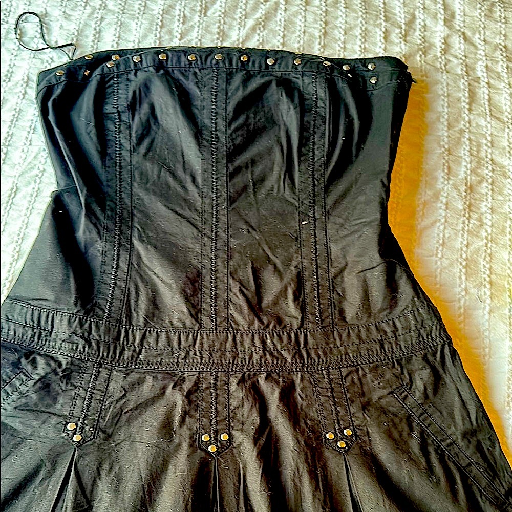 Mango Blue Strapless Ruched Tiered Cocktail Dress